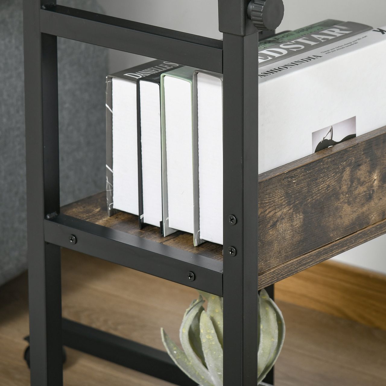 HOMCOM Beistelltisch Couchtisch mit Rollen höhenverstellbar 2 untere Regale