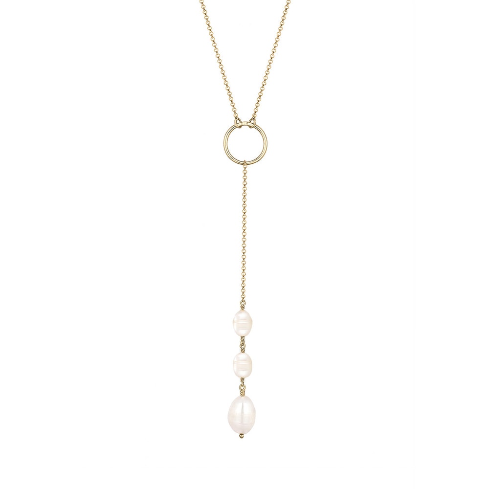 Elli Elli Collier Form de Y Geo Perles d'eau Douce Collier Femme  Plaqué Or Argent (92 collier
