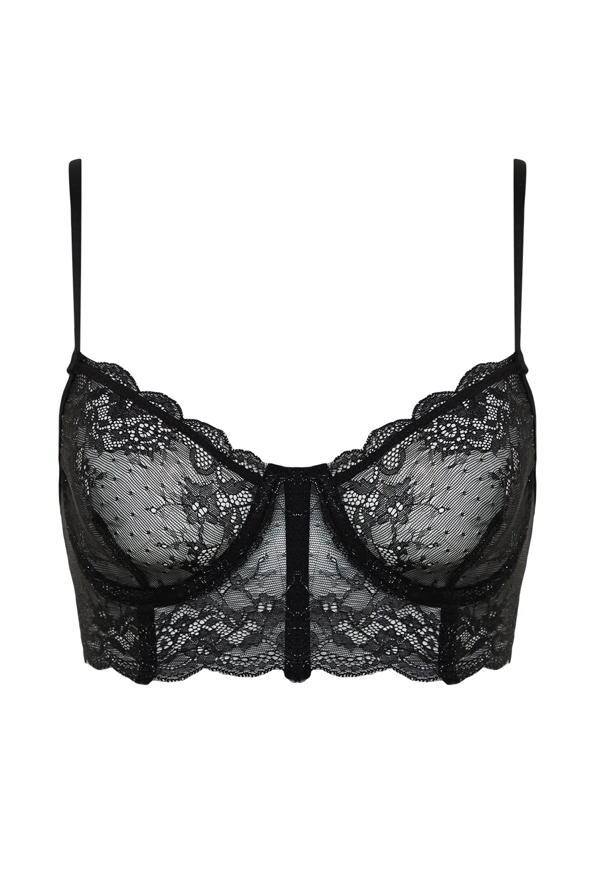 Trendyol Collection  Schwarzer Bustier-BH aus Spitze mit Trägern und ohne Kappe, Strick-BH THMSS24SU00029