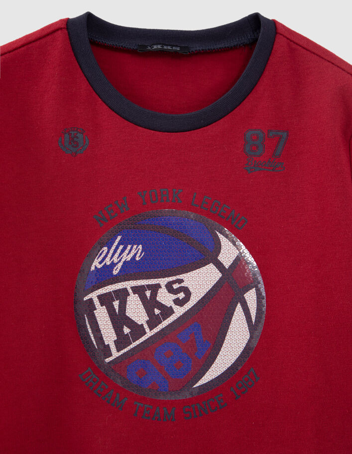 T-shirt bordeaux ballon sequins réversibles garçon