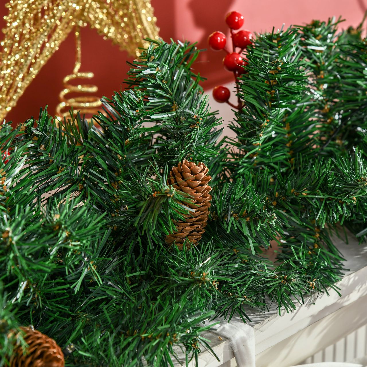 HOMCOM 4-teiliges Set Weihnachtsschmuck Haustür Deko Weihnachtsdekoration-Set mit LED-Beleuchtung inkl. 2 Weihnachtsbäume, 1 Weihnachtskranz, 1 Weihnachtsgirlande
