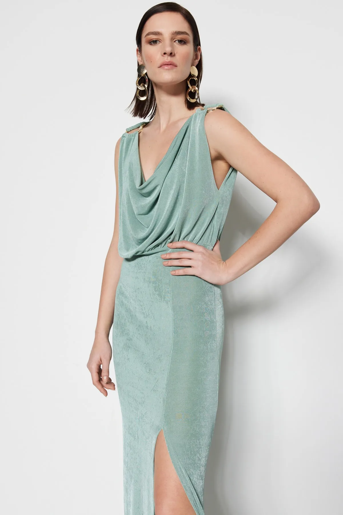 Trendyol Collection  Mintgrünes langes Abendkleid aus Strick TPRSS23AE00048