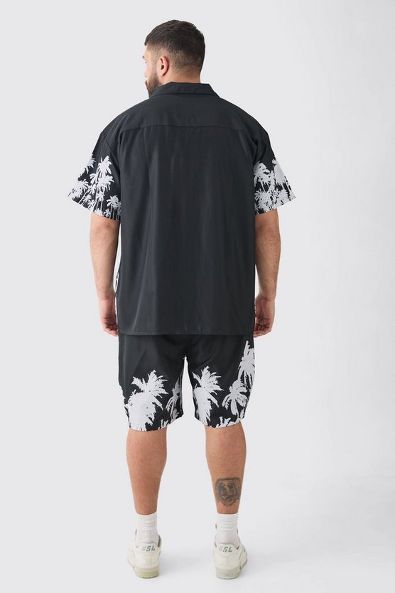 Plus kastiges Oversize Hemd mit Palmen-Saum & Shorts