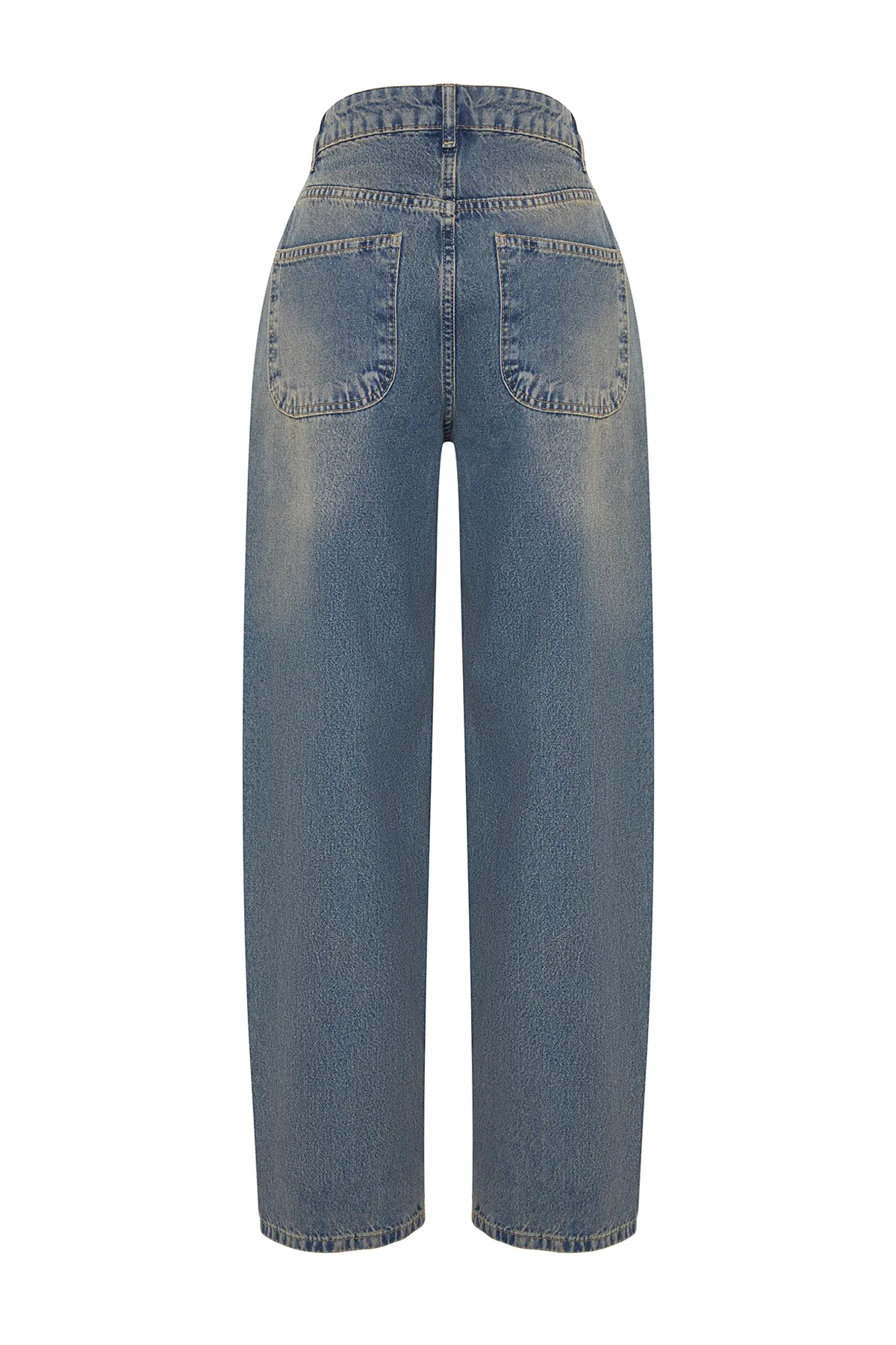 Trendyol Collection  Dunkelblaue Vintage-Skater-Jeans mit niedriger Taille und verblasstem Effekt TWOSS24JE00052