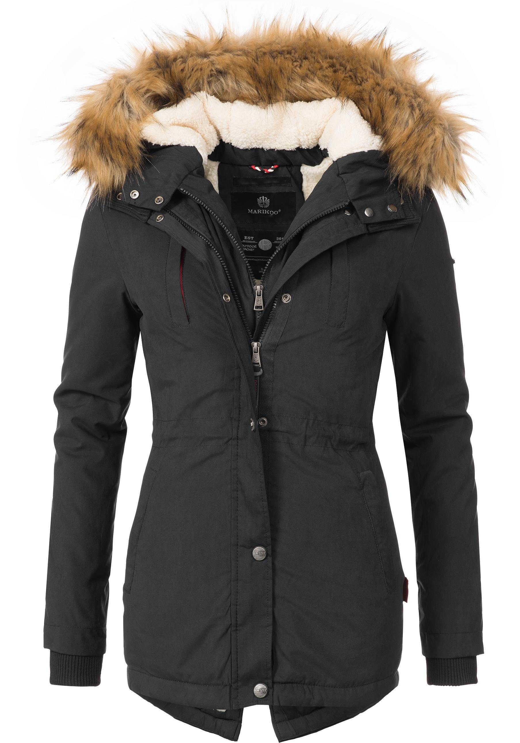 Marikoo Wintermantel Akira edler Winterparka mit Kunstfellkapuze
