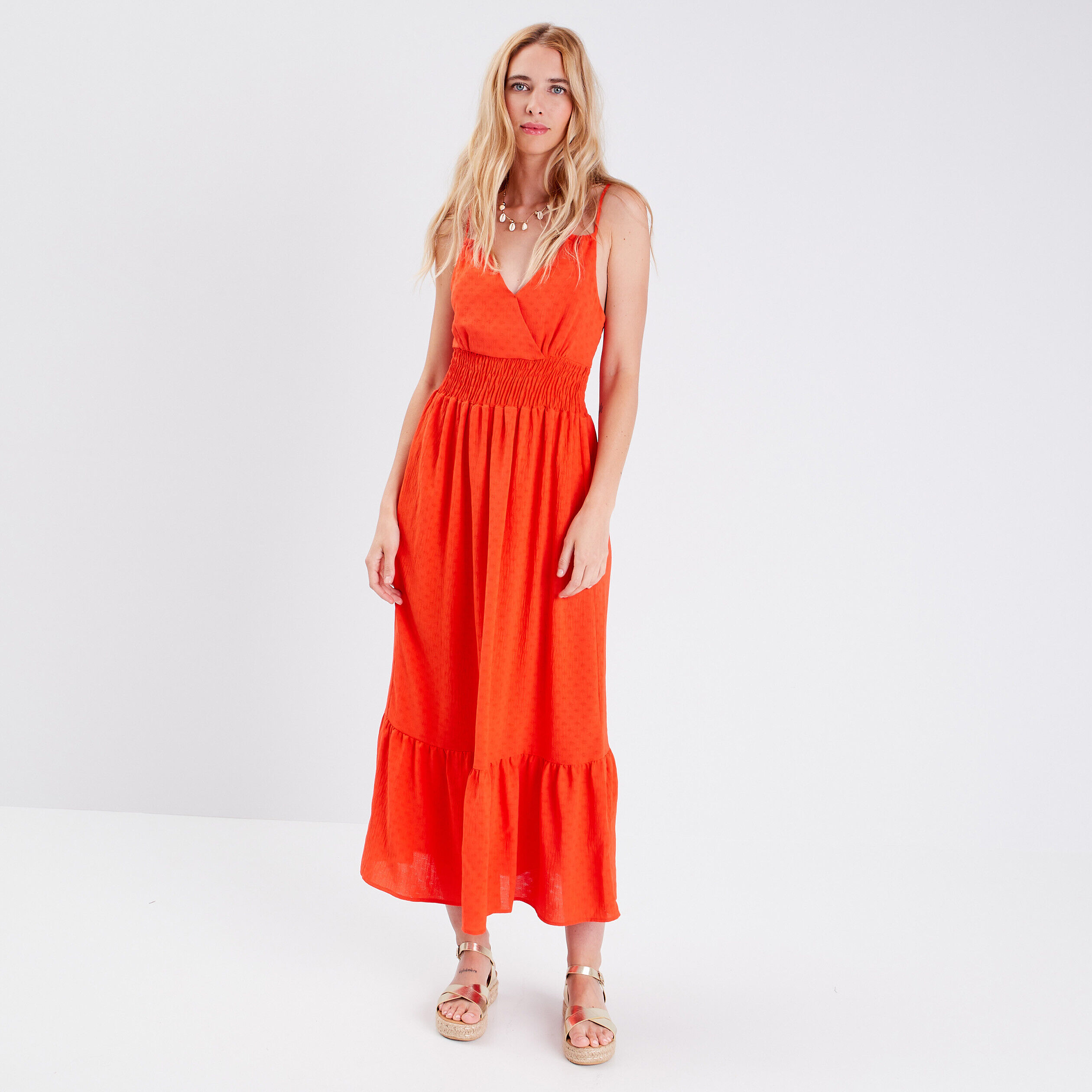 Robe longue évasée rouge femme | Cache Cache