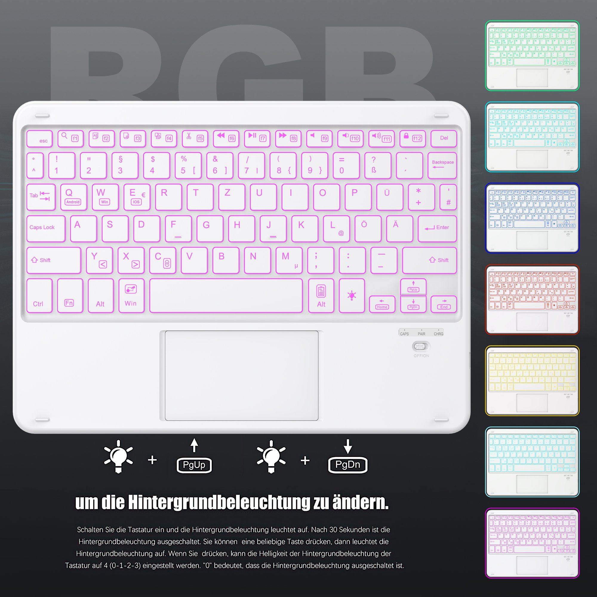 Tisoutec Tastatur Hülle für iPad 9./8./7.Generation,iPad 10,2 Tastatur iPad-Tastatur (Beleuchtete QWERTZ Bluetooth Tastatur Schutzhülle Stifthalter)