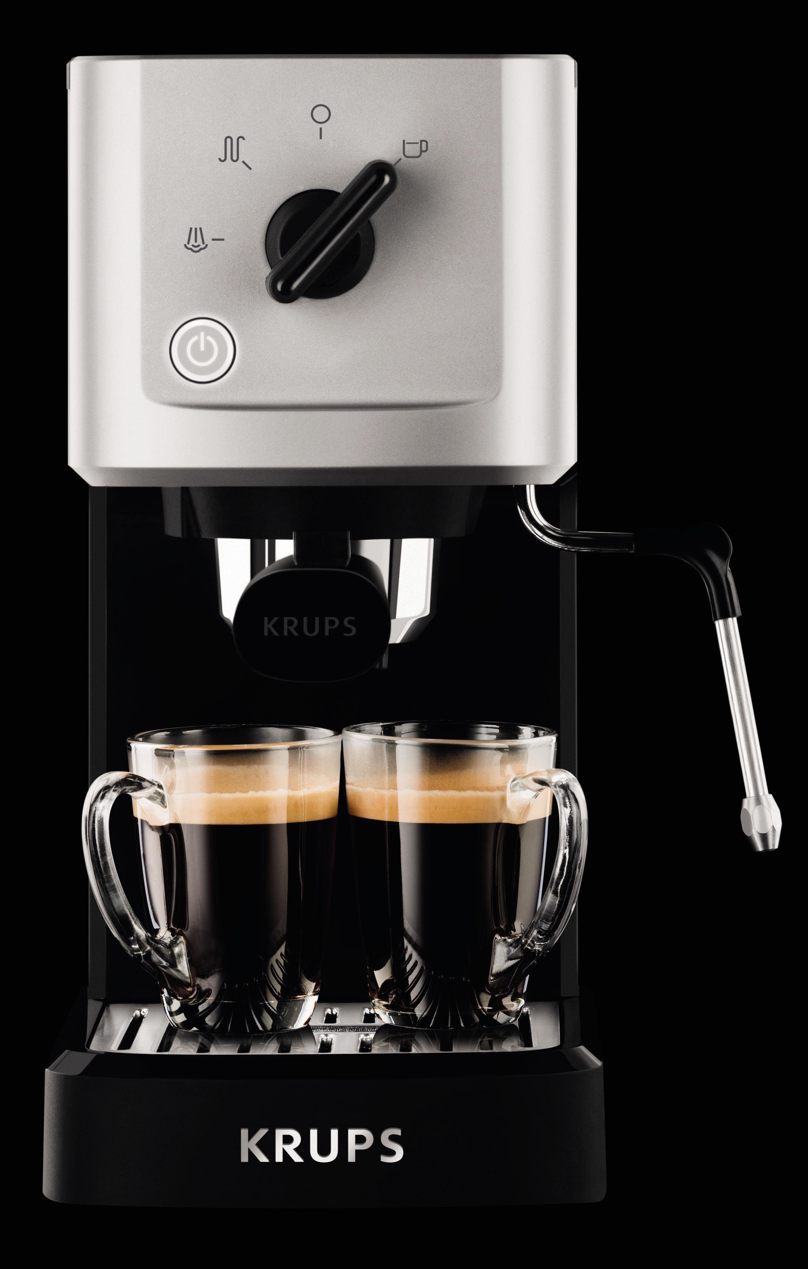 Krups Espressomaschine Calvi Steam & Pump XP3440, Edelstahl, 1 L Wassertank, Sehr kompakt, Schnelles Aufheizen