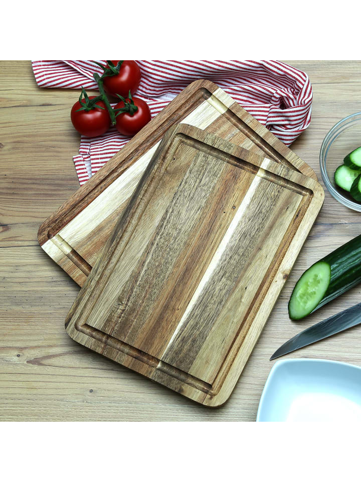 GAUMENKICK 2er Set Schneidebretter Steakbretter mit Saftrille Akazienholz 28x20cm günstig kaufen onesize