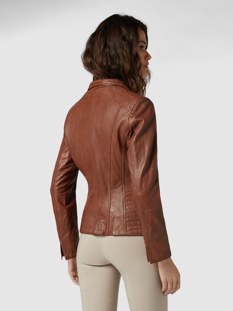 Lederjacke mit variablem Stehkragen in cognac
