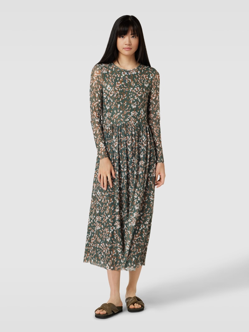 Midikleid mit Allover-Muster Modell 'Leo' in olivgrün