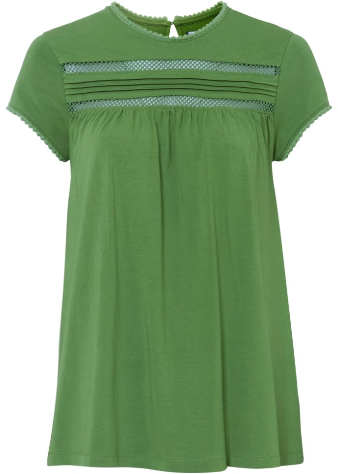 Baumwoll-Shirt mit Spitze in A-Line, kurzarm