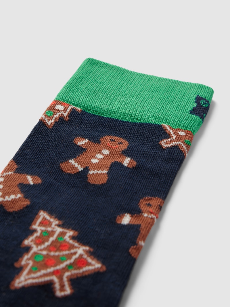 Socken mit Motiv-Print Modell 'Gingerbread Cookies' in dunkelblau