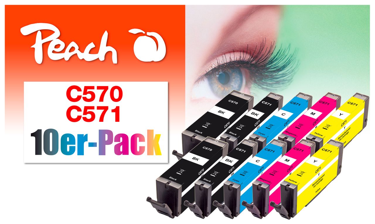 Peach 10er-Pack Tintenpatronen ersetzt Canon PGI-570, CLI-571