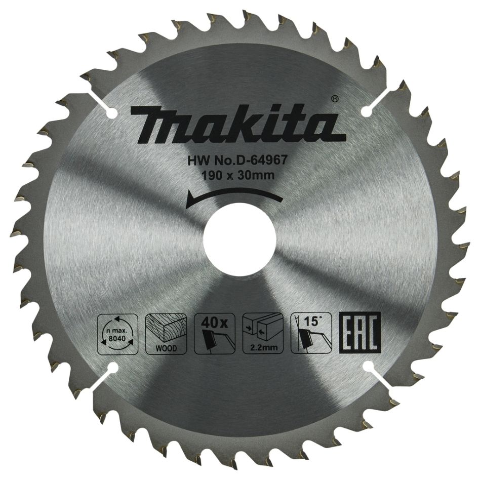 Makita Zubehör D-64967 Kreissägeblatt Holz ATB 190 x 30 x 2,2 mm T40