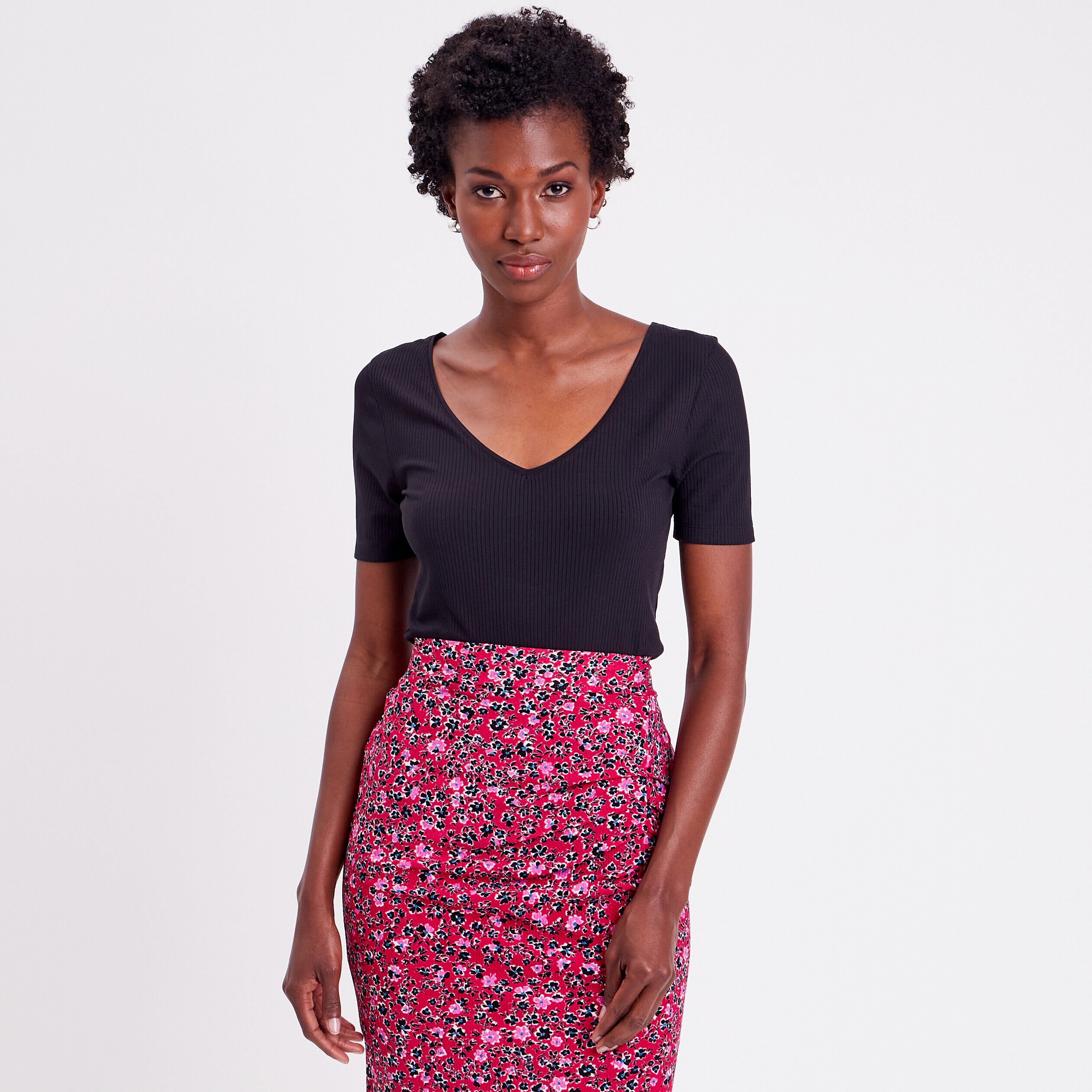 T-shirt manches courtes noir femme | Cache Cache
