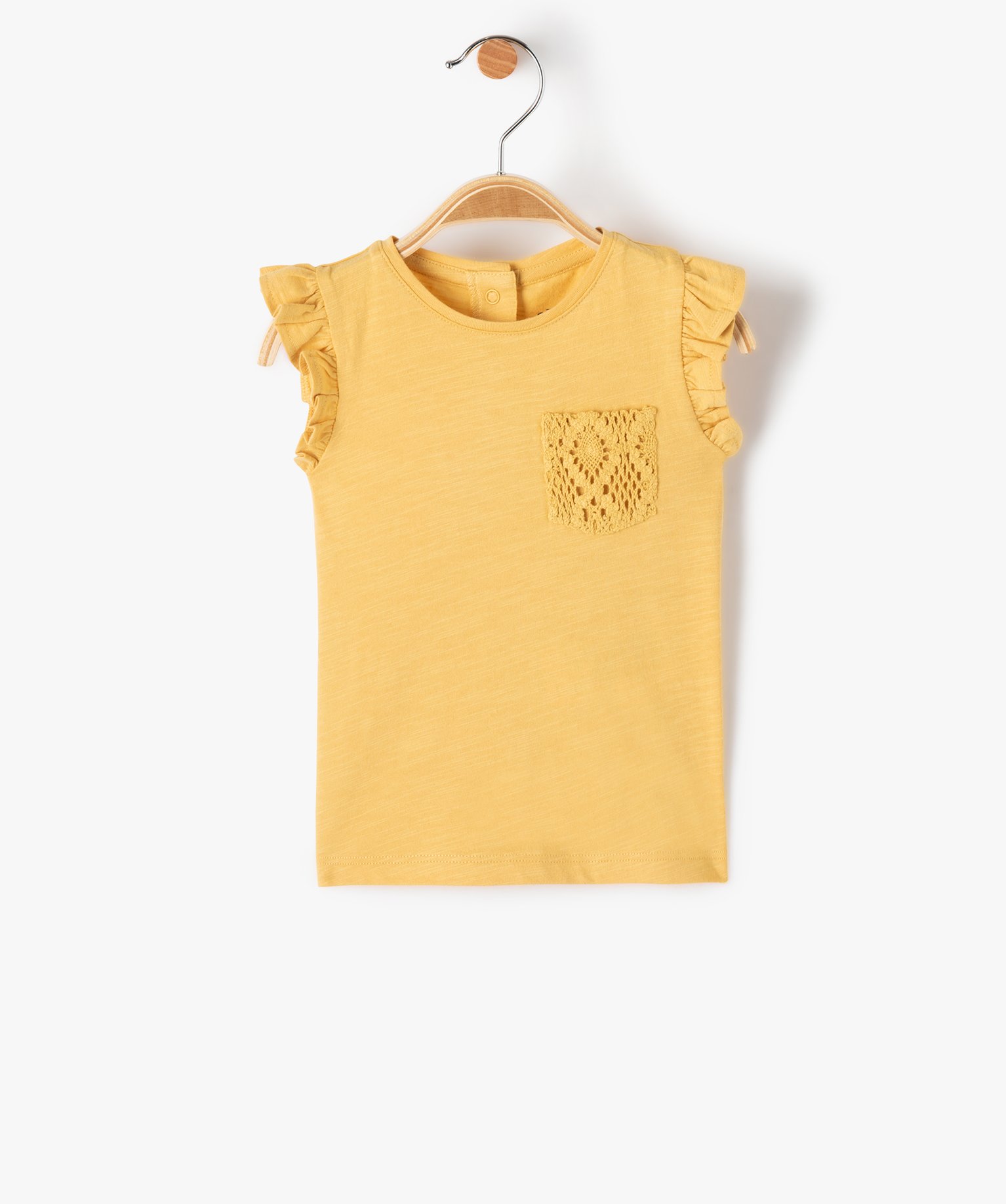 Tee-shirt bébé fille sans manches à volant et poche en cr... jaune | GEMO
