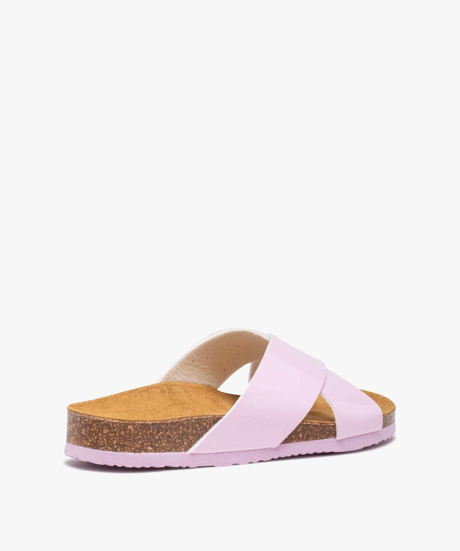 Mules femme à talon plat et larges brides croisées violet clair | GEMO