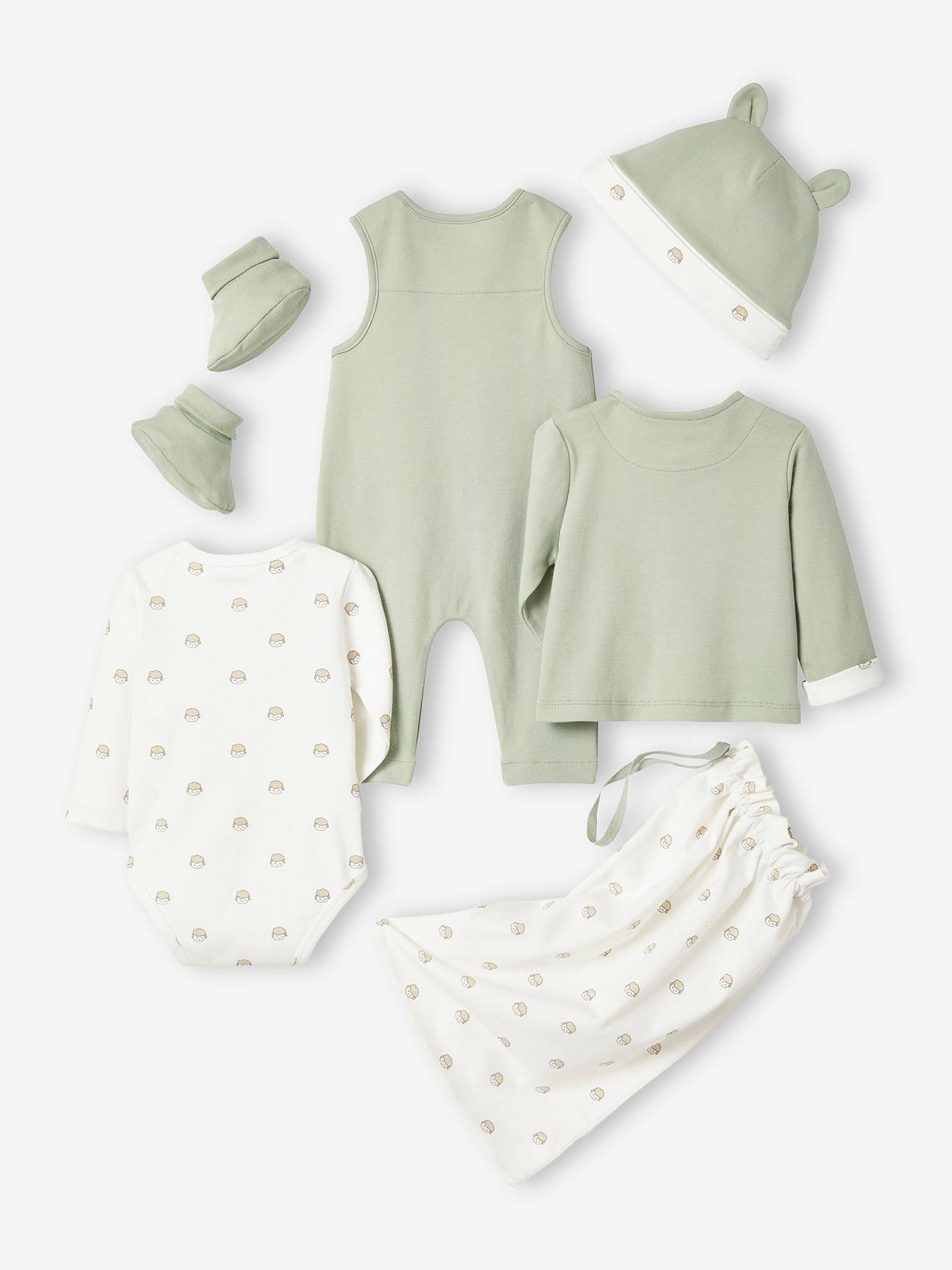 Kit naissance 5 pièces personnalisable + pochon vert d'eau