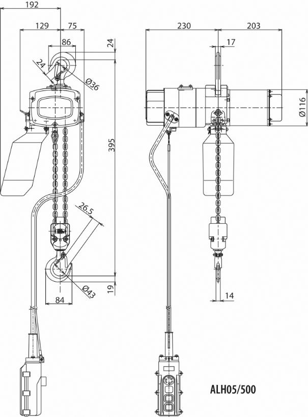 Rema 0514005-8 ALC05/500/8M Elephant Alpha 400 V elektrische kettingtakel 1 snelheid 8.0 mtr 500 kg