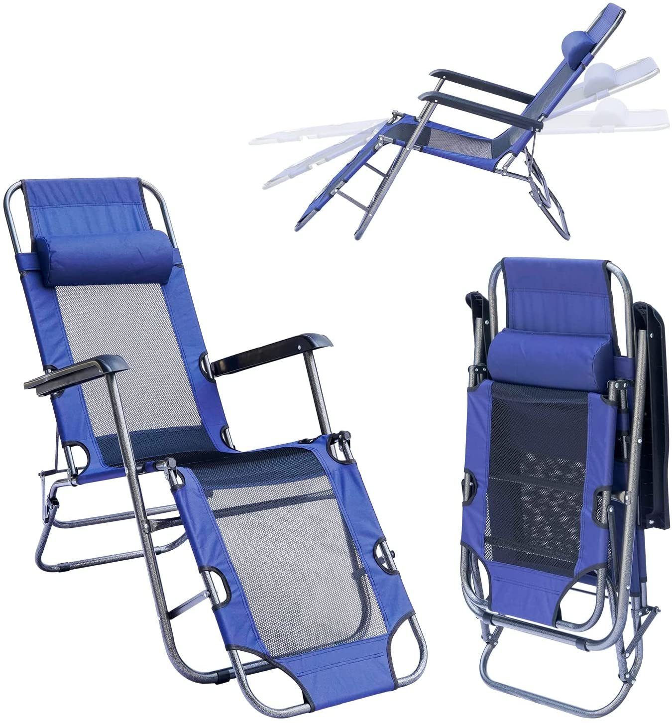 KAHOO Gartenliege Faltbare Sonnenliege, 62x18x97cm, bis 118kg, mit Kopfkissen
