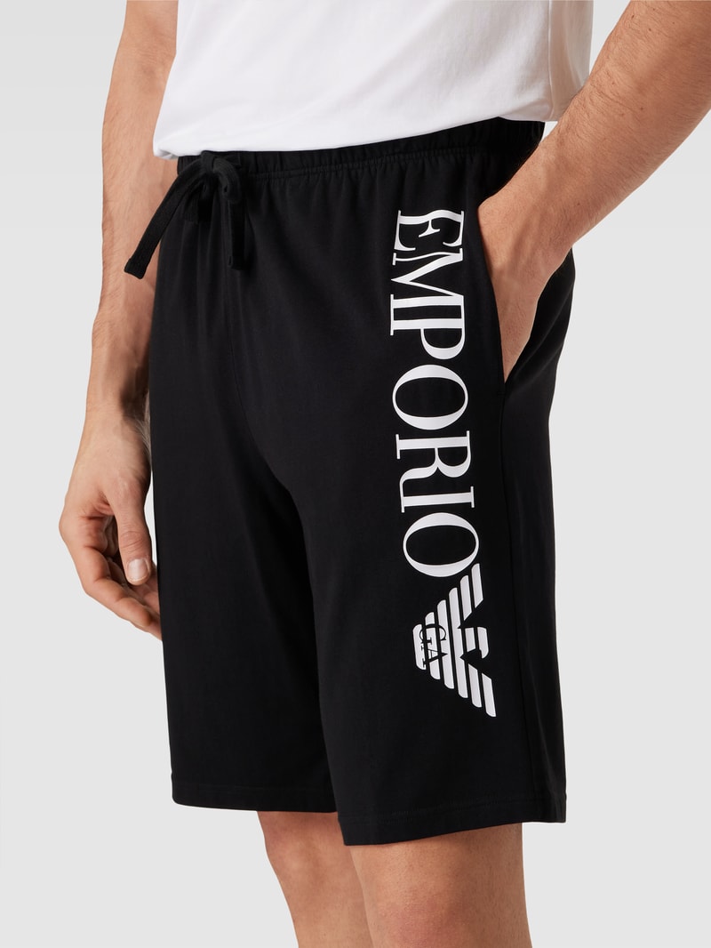Pyjama-Hose mit Label-Print Modell 'SHINY' in schwarz