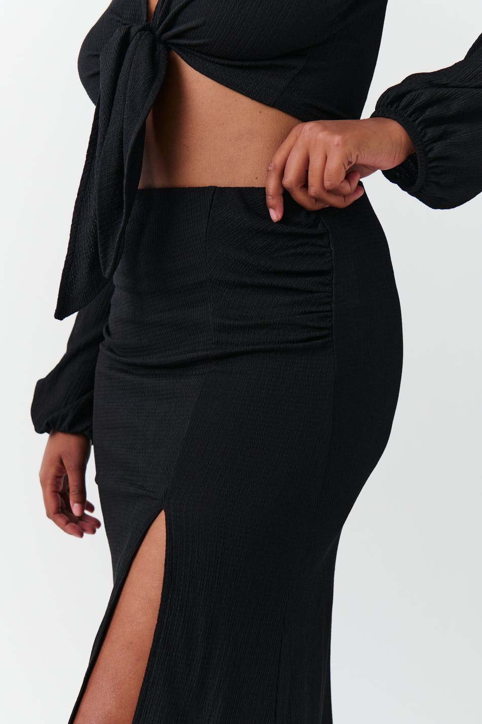 Ruched midi skirt