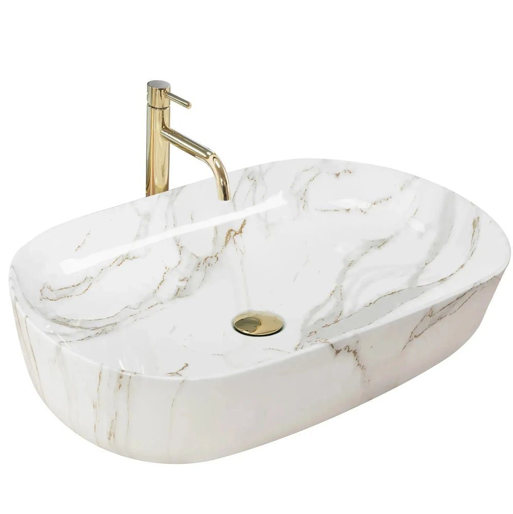 Badezimmer Rea Aufsatzwaschbecken Waschbecken Marmor Cleo Marmor Natursteinoptik