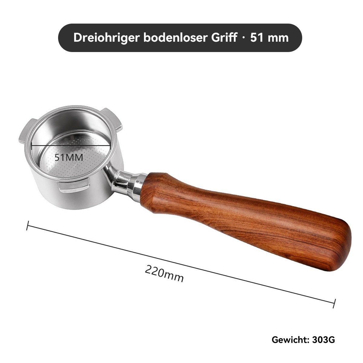 Hikeren Espressomaschine Bodenloser Kaffee Siebträger, mit Puck Screen, Holzgriff, 51/54MM, 54mm/51mm