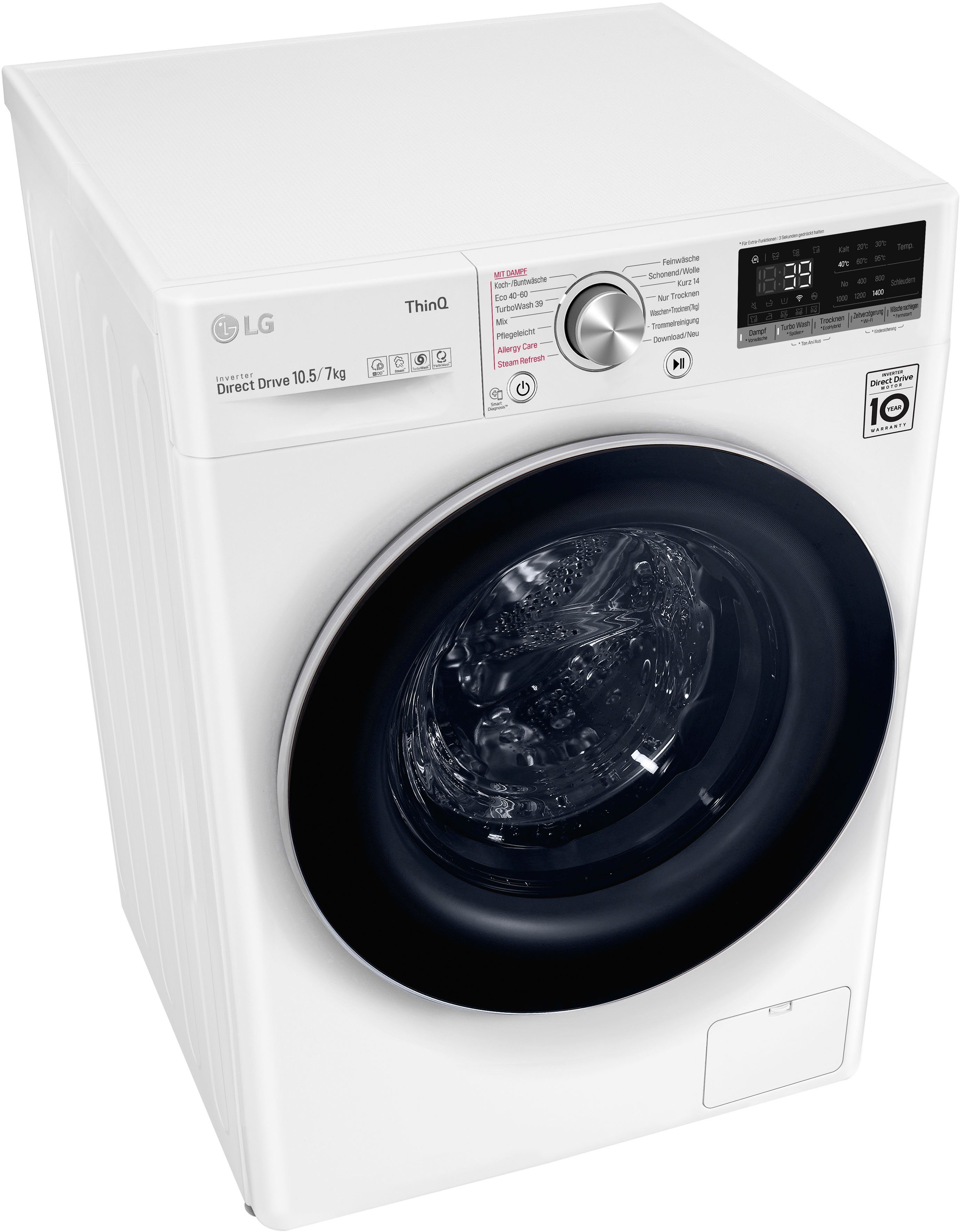 LG Waschtrockner V7WD107H2E, 10,5 kg, 7 kg, 1400 U/min, TurboWash® - Waschen in nur 39 Minuten