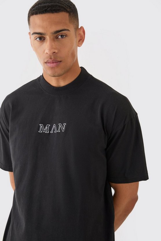 Oversize T-Shirt mit Man Ketten-Stickerei