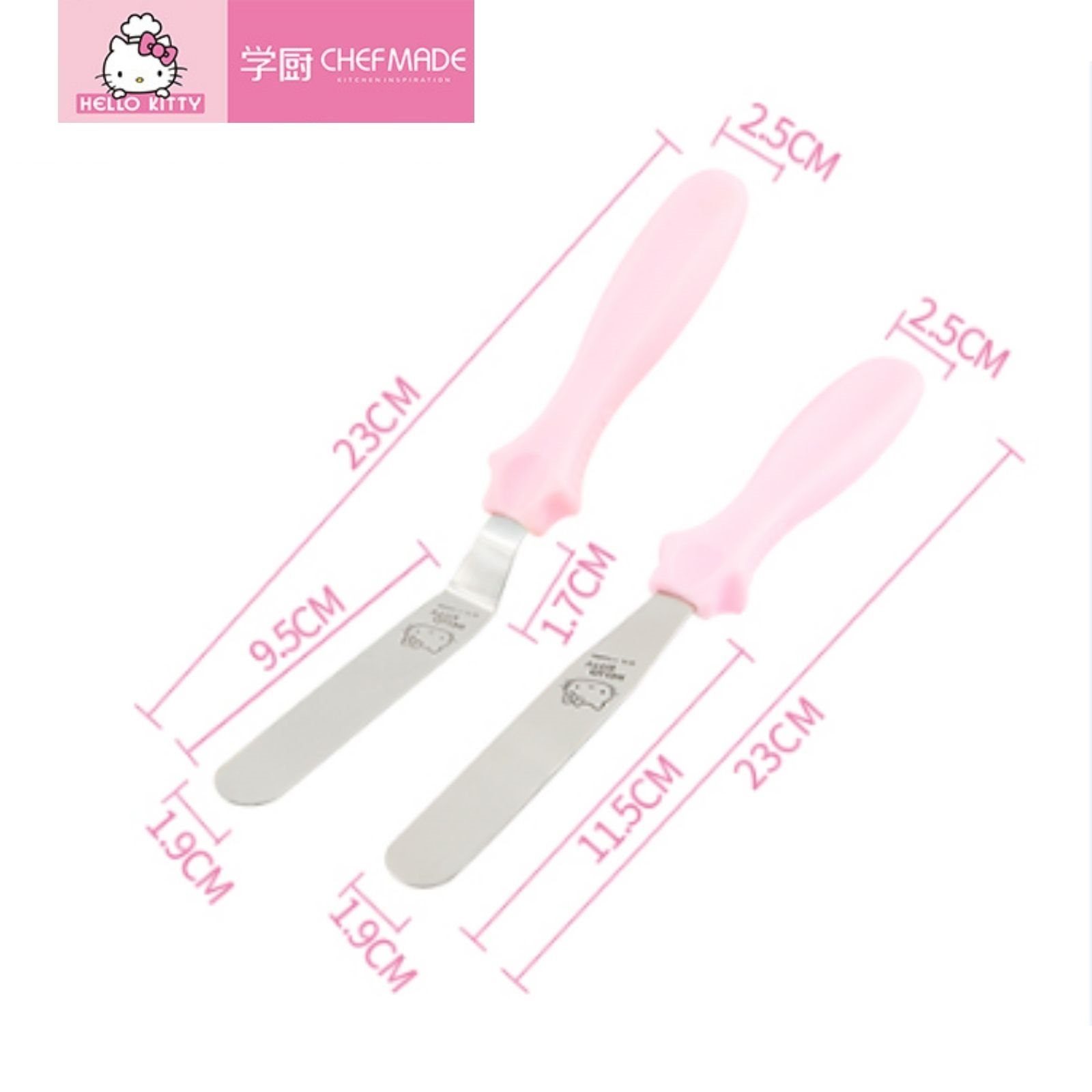 Chefmade Tortenmodellierer Hello Kitty Tortenmodelierer 2er Set Pink, (CHEFMADE, HELLO KITTY, Pink, 230x25mm, 2er Set Tortenmodelierer, Kuchenspachtel, Kuchenpalette, Edelstahl Spachtel für Torten und Kuchen, 2-tlg., Premium), Tortenspachtel mit Sili