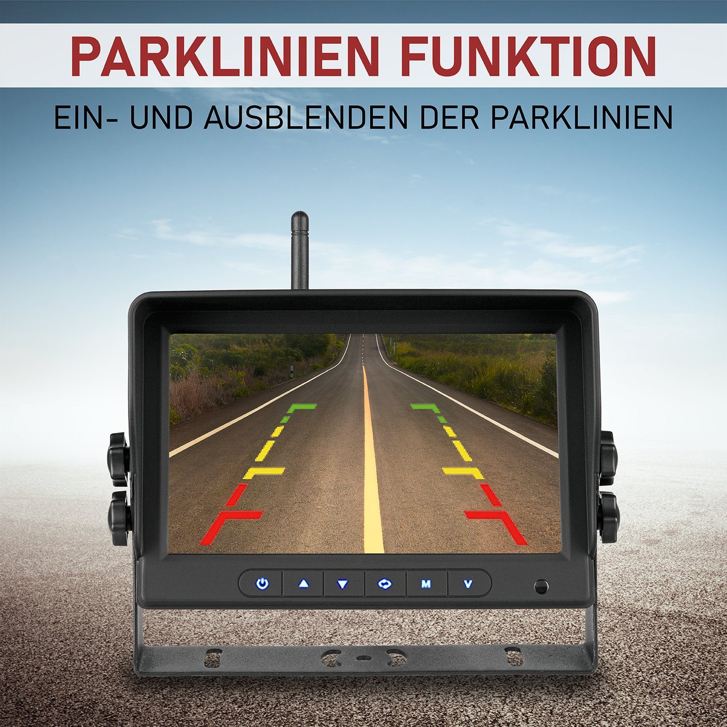 CARMATRIX BDW-710C+1 Rückfahrkamera (Video Funk Rückfahrsystem Digital Auto LKW Wohnmobil Monitor 24V, Split, Quad, Aufnahmefunktion, Mikrofon, Distanzlabel, IPS Monitor)