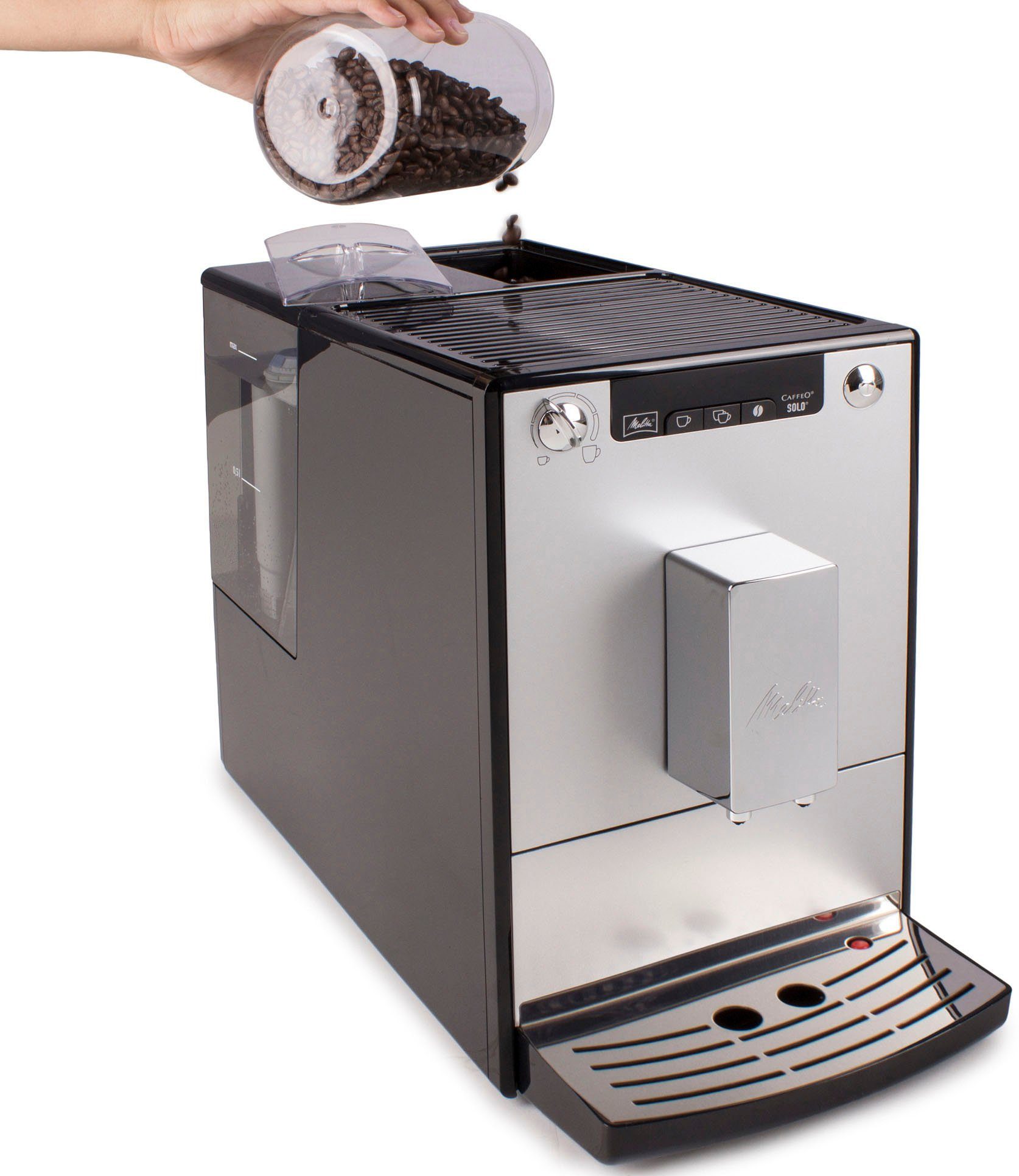 Melitta Kaffeevollautomat Solo® E950-203, silber/schwarz, Perfekt für Café crème & Espresso, nur 20cm breit