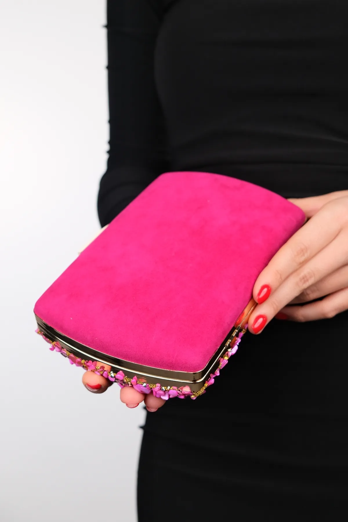 LuviShoes  SEUL Fuchsia Pebble Stone Abendtasche für Damen