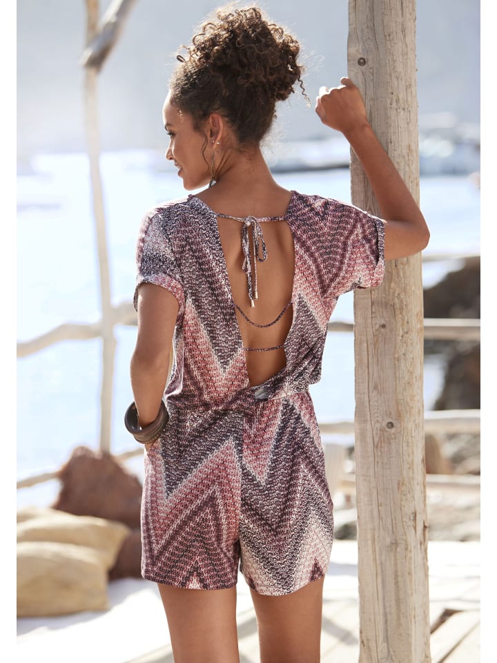 LASCANA Kurzoverall in sand-bordeaux bedruckt günstig kaufen
