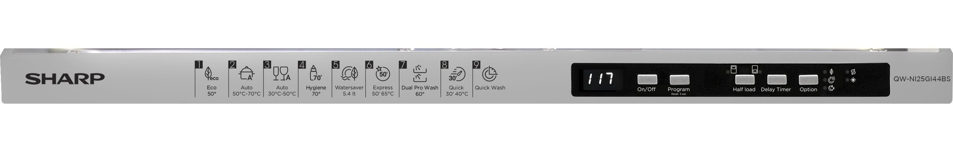 Sharp vollintegrierbarer Geschirrspüler, QW-NI25GI44BS-DE, 14 Maßgedecke