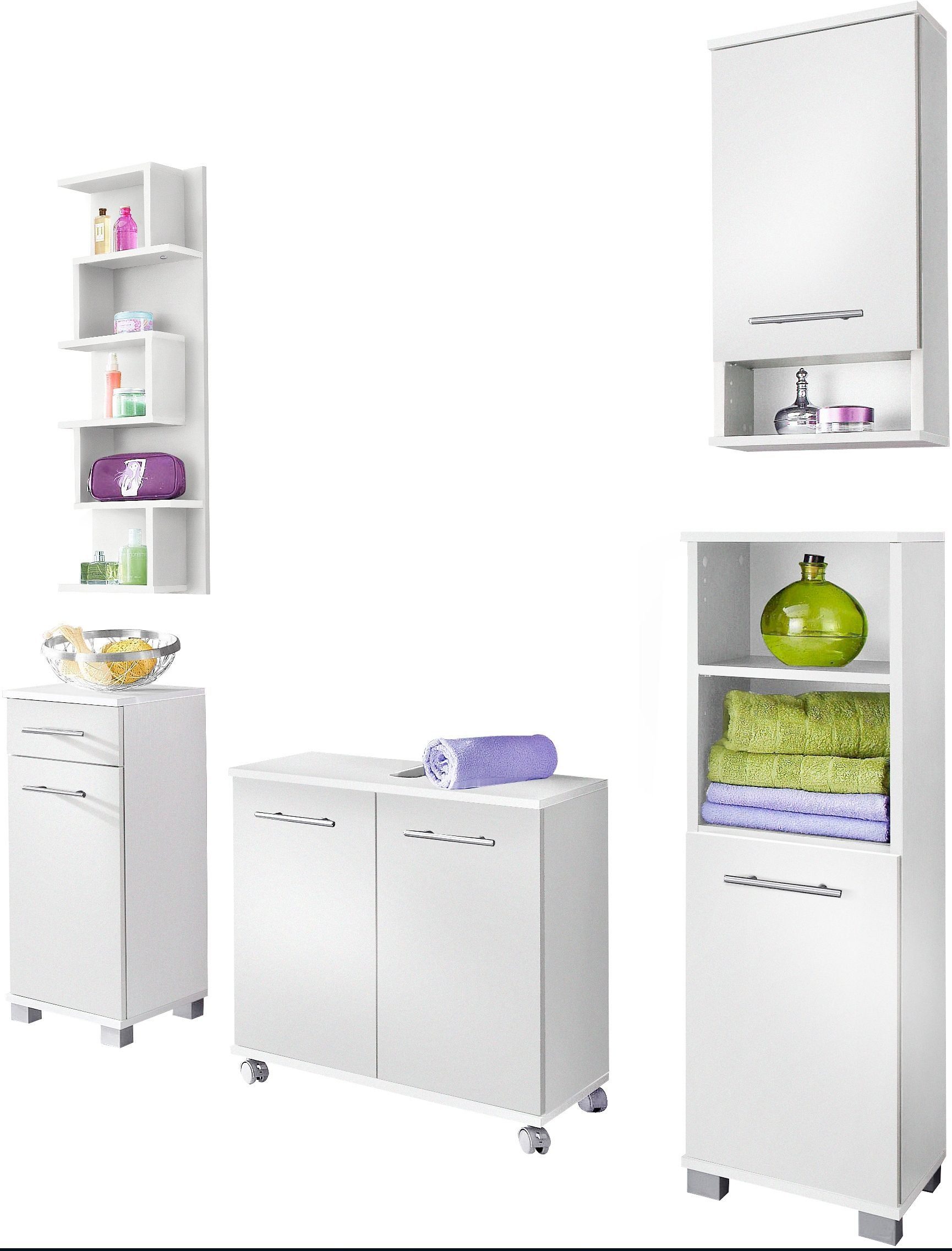 Schildmeyer Badmöbel-Set Rhodos, (Set, 5-St), mit Metallgriffen, verstellbare Einlegeböden
