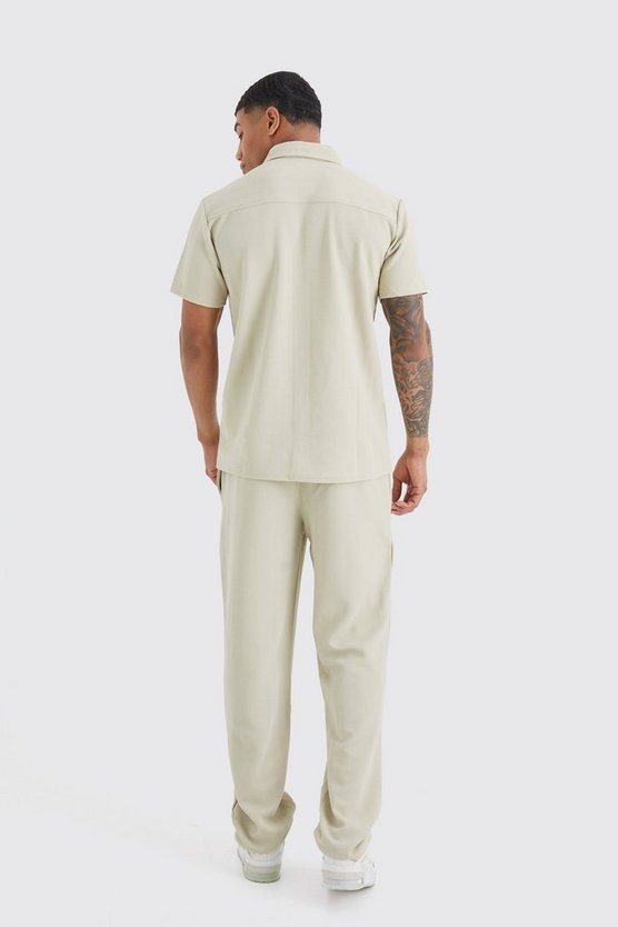 Kurzärmliges Jersey-Hemd & Hose mit Fischgräten-Print