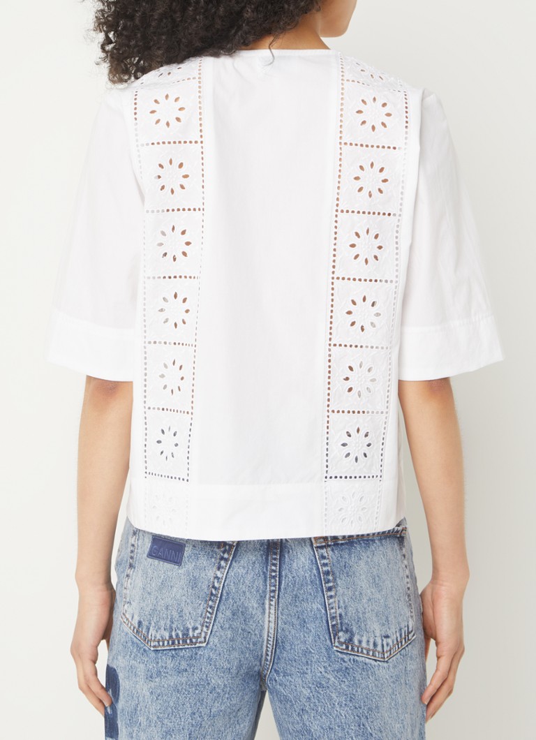 Ganni  Top van biologisch katoen met broderie en strikdetails