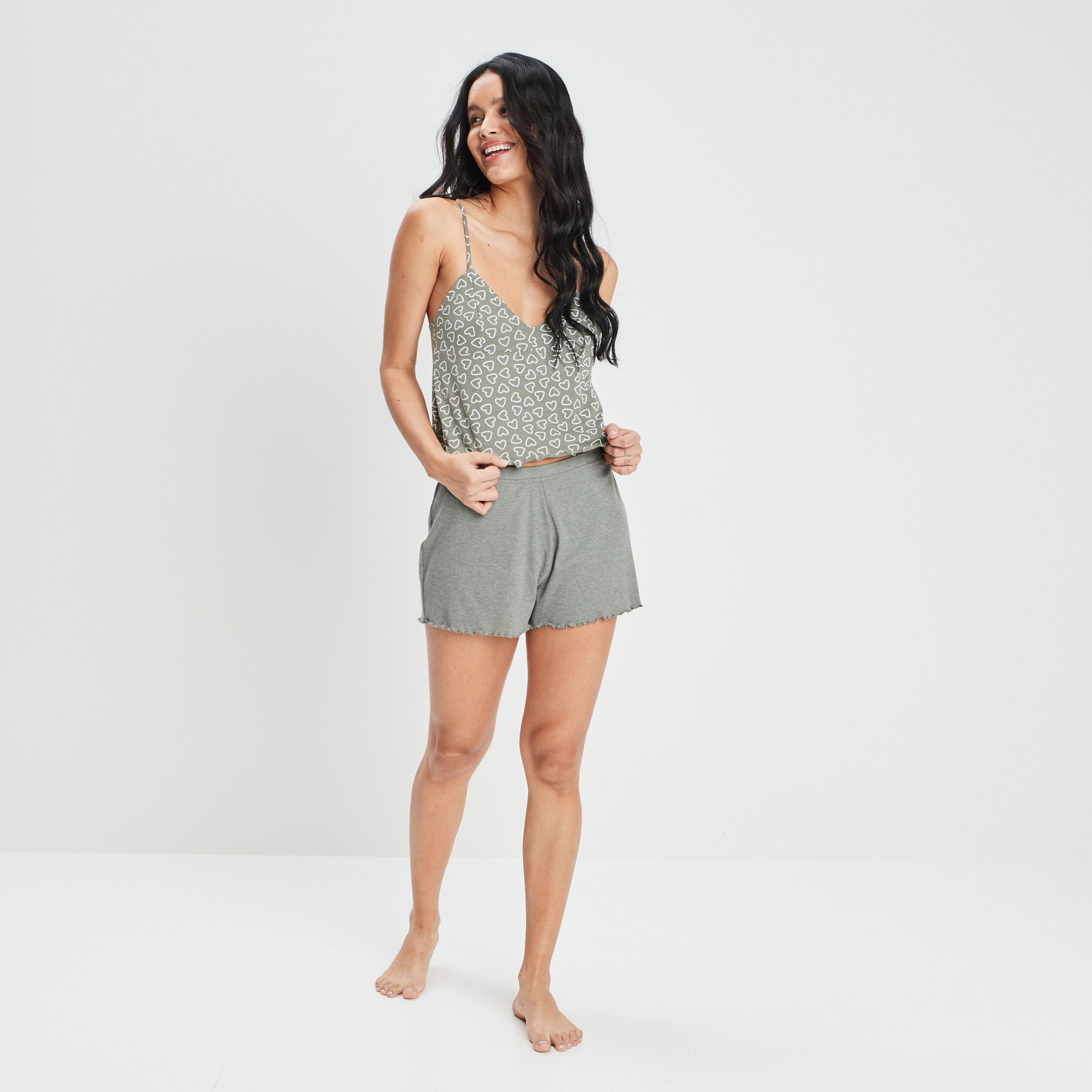 Bas de pyjama short vert kaki femme | La Halle