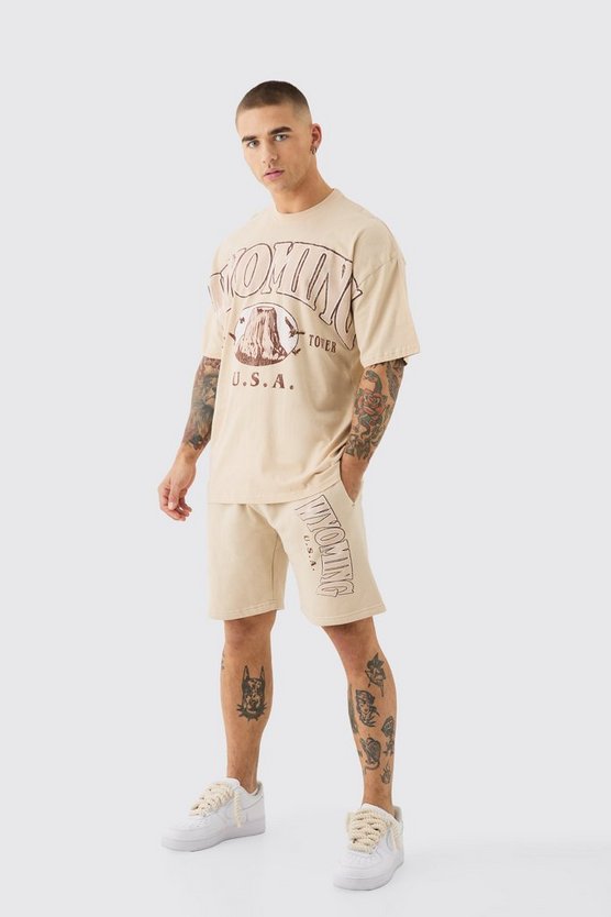 Oversize Shorts-Set mit Wyoming Print