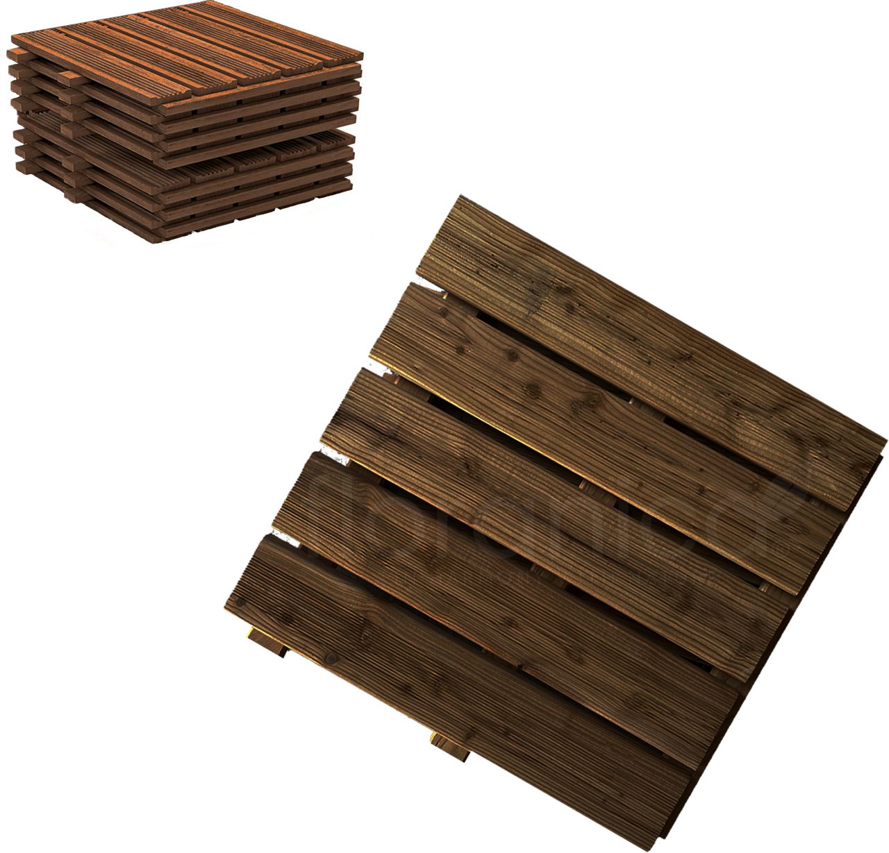 Pemicont Floranica Holzterrassenplatten 1 Stück 50x50 cm Imprägniertes Lärchenholz Braun Boden für die Sauna Terrasse oder dem Balkon Holzfliese im Garten Gefräste Oberfläche Balkonfliesen