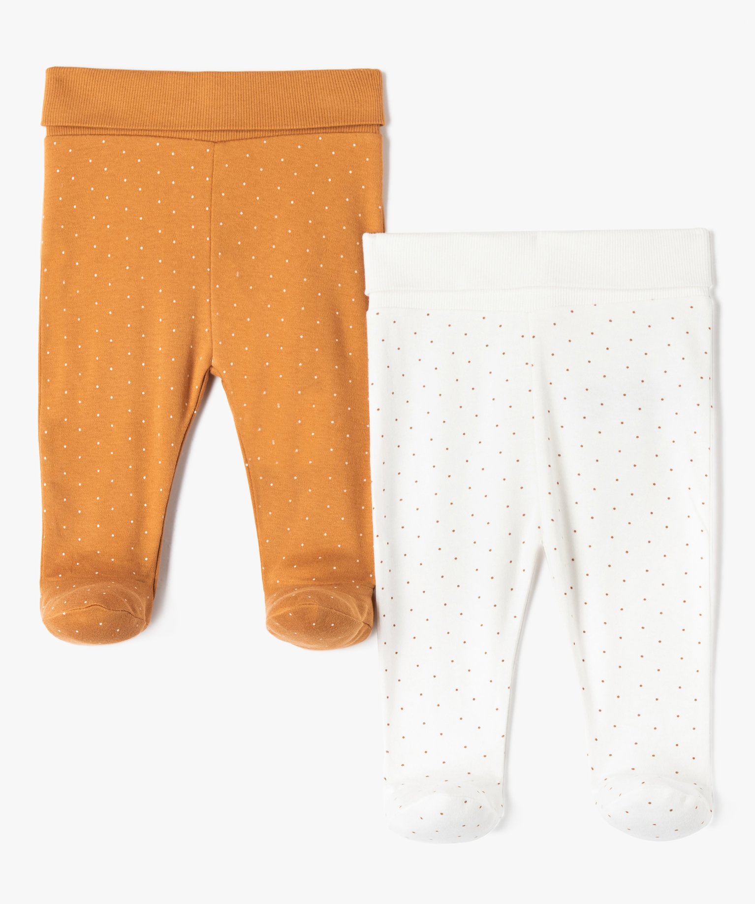 Pantalon bébé en maille souple imprimée pois avec pieds (... ecru | GEMO