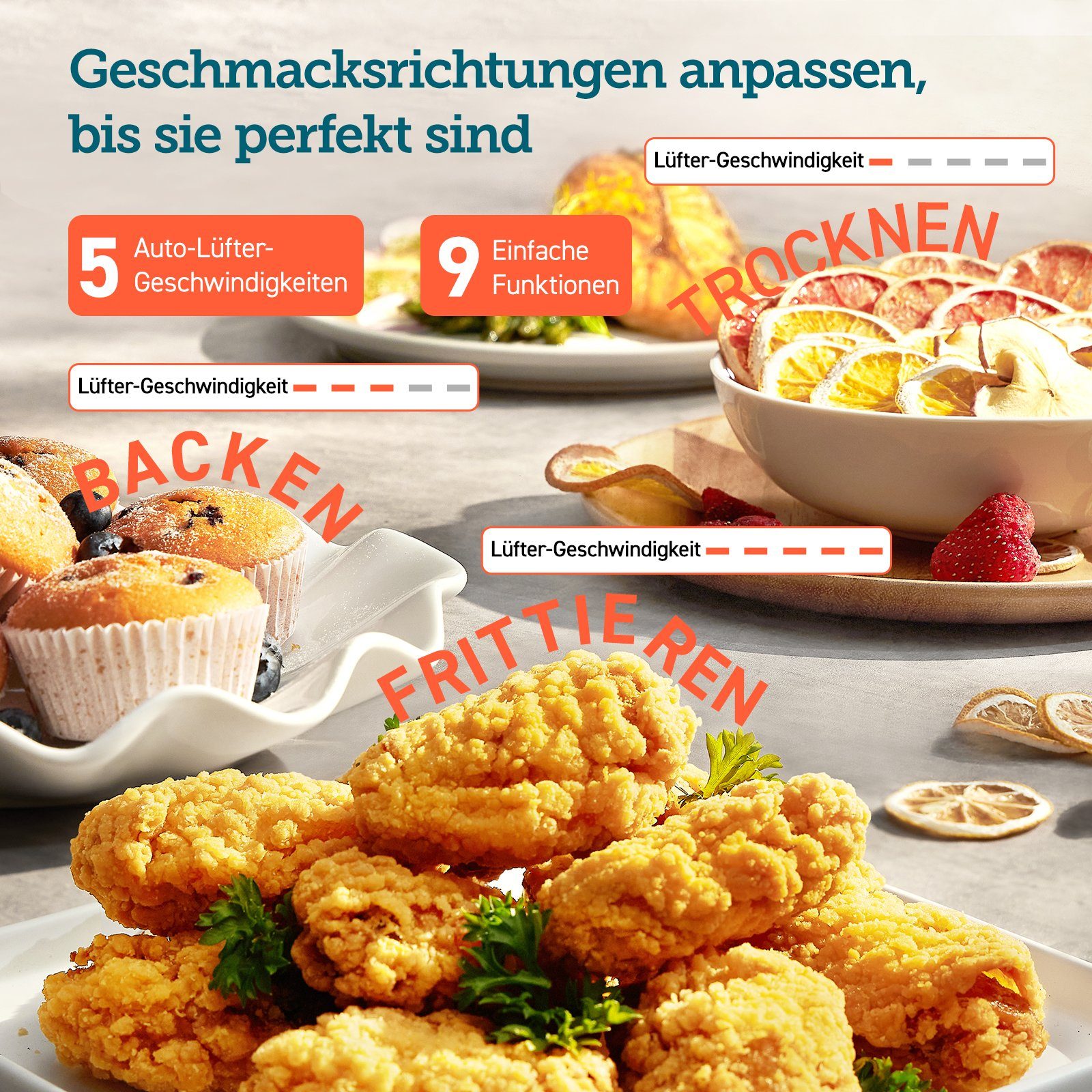 Cosori Heißluftfritteuse TurboBlaze Chef Edition, 6.0-Liter, CAF-DC602-KEUR, 1725,00 W, Einzigartiger DC-Motor, 40 % Stromsparen und 46 % schneller zubereiten