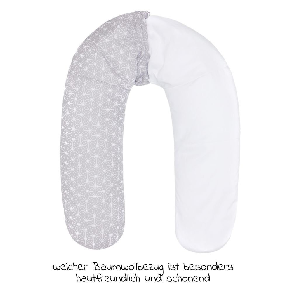 Fillikid Stillkissen Luxe mit Mikroperlenfüllung - Cube - Grey, Lagerungskissen Schwangerschaftskissen inkl. Bezug (190 cm Länge)