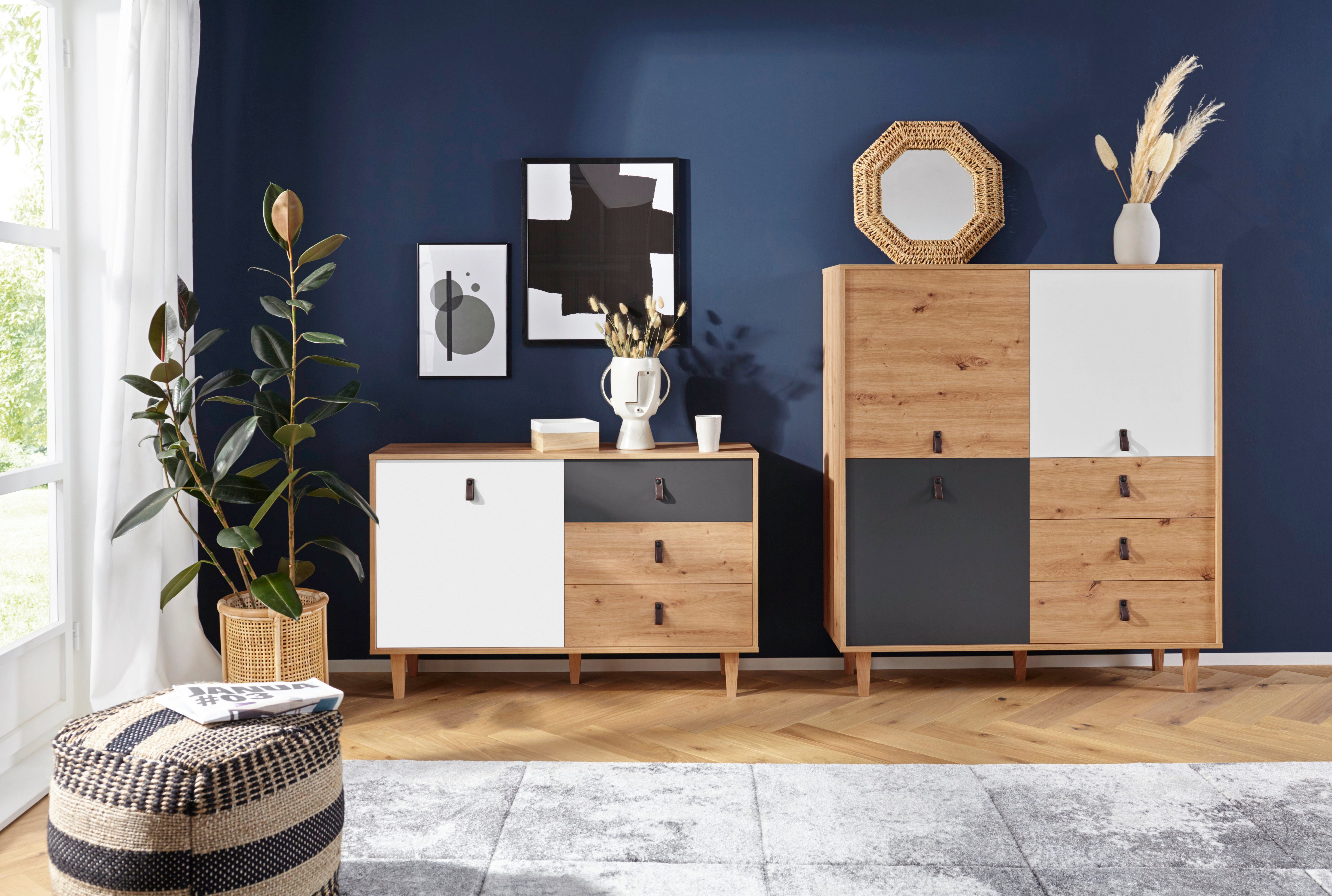 Homexperts Highboard Bristol, Breite 120 cm, Höhe 135 cm, mit massiven Eichefüßen