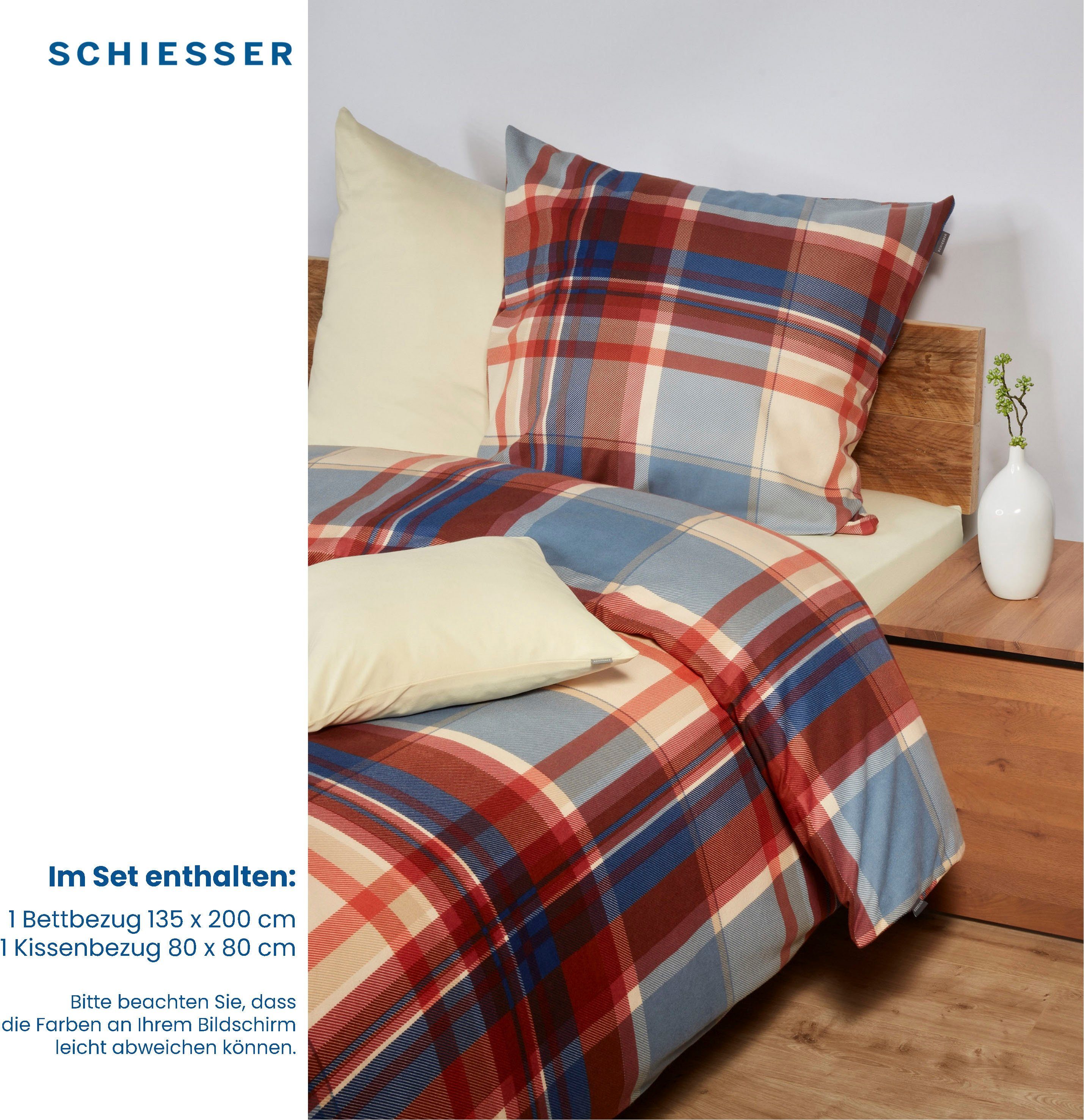 Bettwäsche Solange, Schiesser, Feinbiber, 2 teilig, Karo Musterung