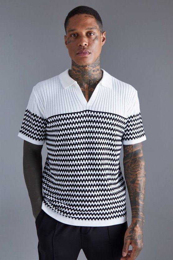 Gestreiftes Poloshirt mit V-Ausschnitt
