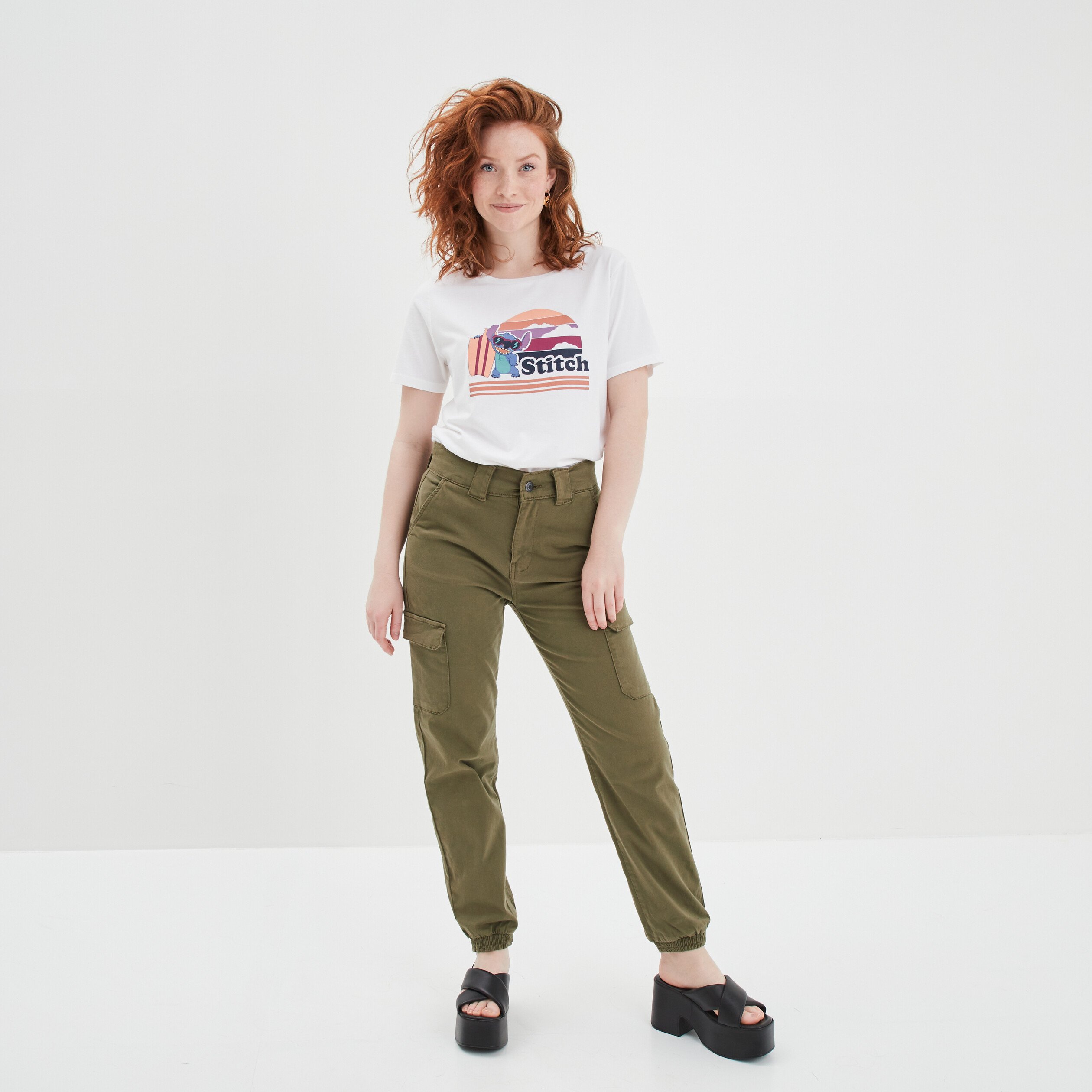 T-shirt oversize coton Lilo et Stitch ivoire femme | La Halle